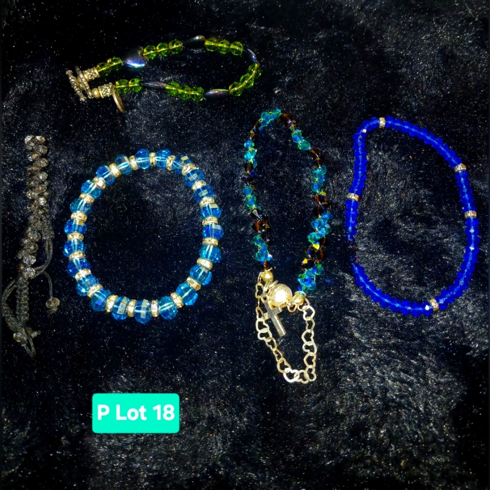 5 Peice Crystal Bracelet Lot Colorful Beaded Bracelet Set